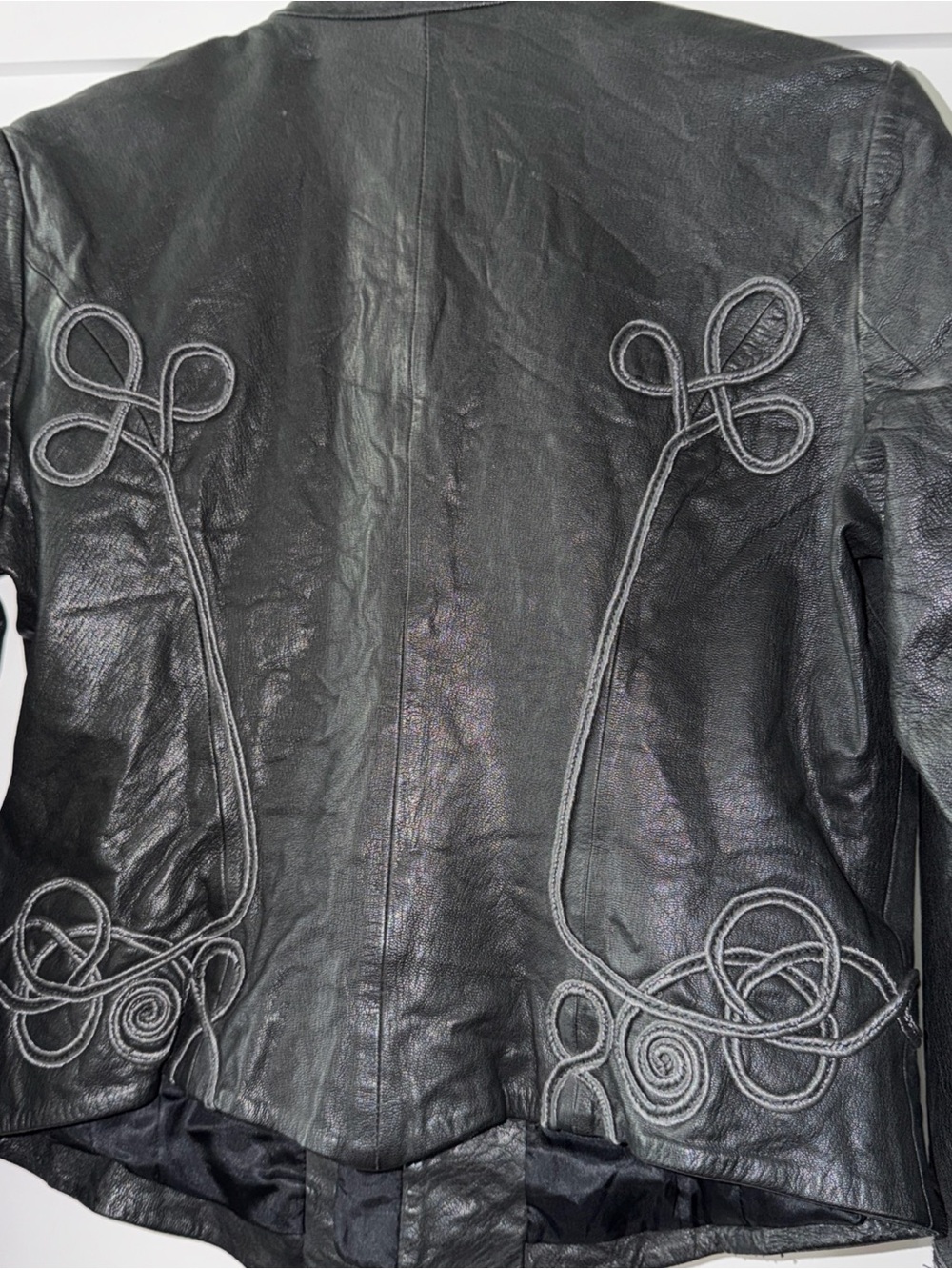 Denim & Supply Ralph Lauren Black Embroidered Military-Style Leather Jacket - Picture 3 of 5